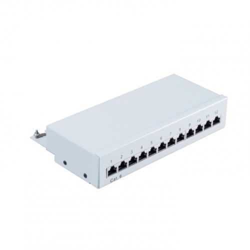 Patchpanel Cat.6 – 12 Port – geschirmt – Desktop/Wandmontage – lichtgrau