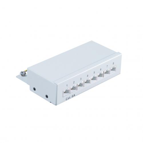 Patchpanel Cat.6A – 8 Port – geschirmt – Desktop/Wandmontage – lichtgrau