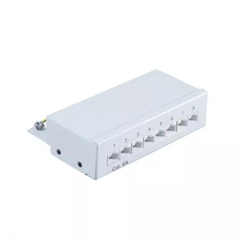 Patchpanel Cat.6A – 8 Port – geschirmt – Desktop/Wandmontage – lichtgrau