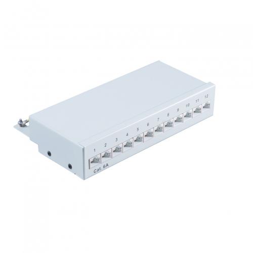 Patchpanel Cat.6A – 12 Port – geschirmt – Desktop/Wandmontage – lichtgrau