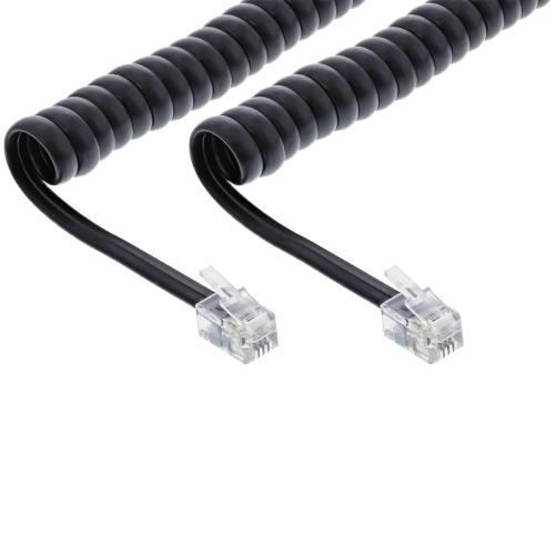 Preview: InLine® Spiralkabel RJ10 Stecker / Stecker schwarz max. 4m