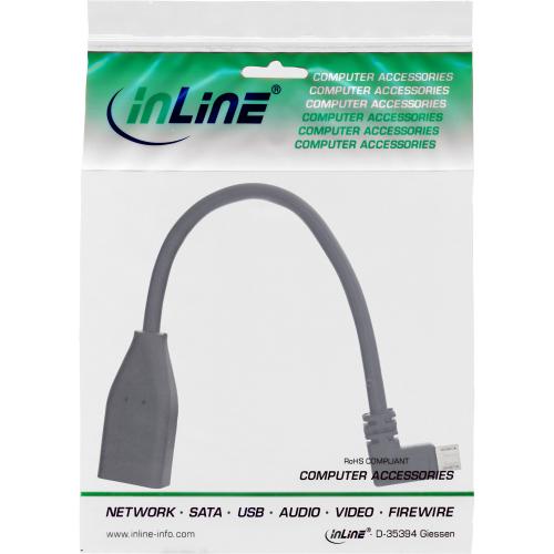 Preview: InLine® Micro-USB OTG Adapterkabel, Micro-B ST gewinkelt an USB A BU, 0,1m