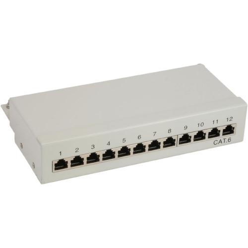 Patchpanel Cat.6 – 12-fach, Tisch/Wandmontage, lichtgrau (RAL 7035)
