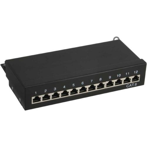 Patchpanel Cat.6 – 12-fach, Tisch/Wandmontage, schwarz (RAL 9005)