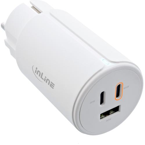 InLine® USB PD Netzteil, GaN Ladegerät, 3-Port, Dual USB-C + USB-A, 65W, weiß