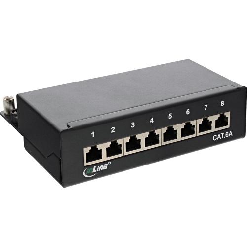 Patchpanel Cat.6A – 8-fach, Tisch/Wandmontage, schwarz (RAL 9005)