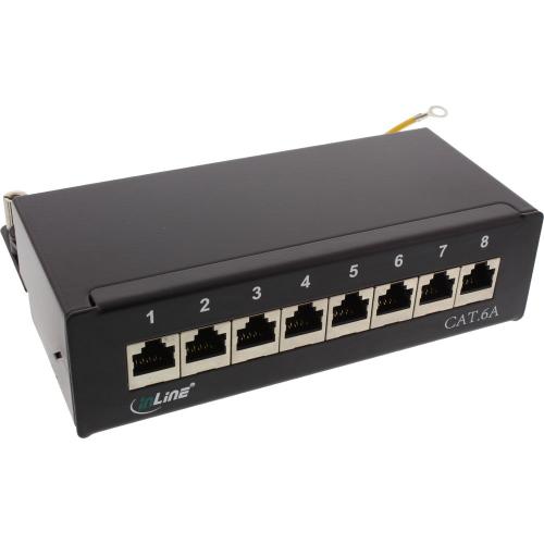 Patchpanel Cat.6A – 8-fach, kompakte Bauform, Tisch/Wandmontage, schwarz (RAL 9005)