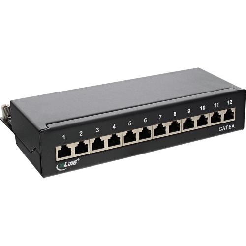 Patchpanel Cat.6A – 12-fach, Tisch/Wandmontage, schwarz (RAL 9005)