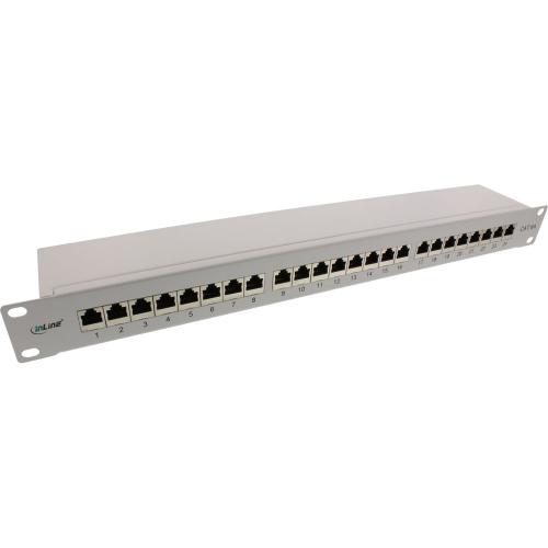 Patchpanel Cat.6A – 24-fach, 19" (48,26 cm), 1HE, voll abgeschirmt, lichtgrau (RAL 7035)