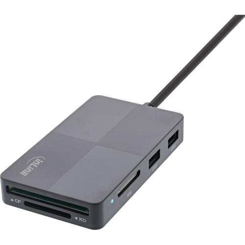 Preview: InLine® USB 3.2 Multi Cardreader Hub, SD/TF/MS/XD/CF, 3-Port USB-A, Dual