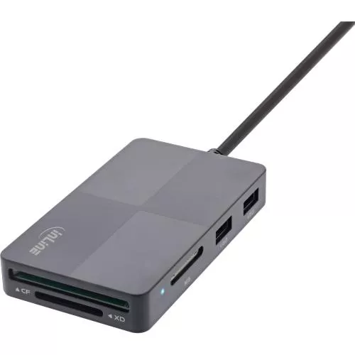InLine® USB 3.2 Multi Cardreader Hub, SD/TF/MS/XD/CF, 3-Port USB-A, Dual