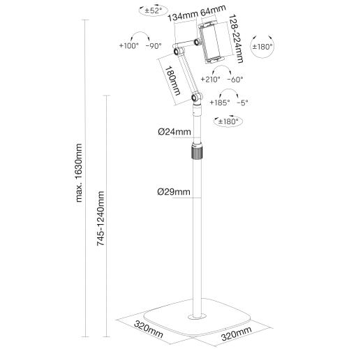 Preview: InLine® Tablet Halterung mit Bodenplatte aus Metall, bis 12,9", schwarz