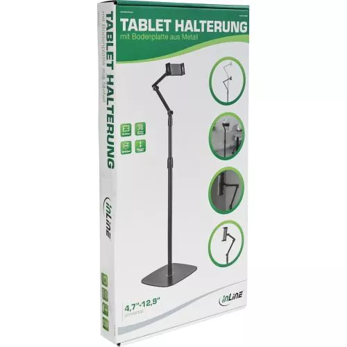InLine® Tablet Halterung mit Bodenplatte aus Metall, bis 12,9", schwarz