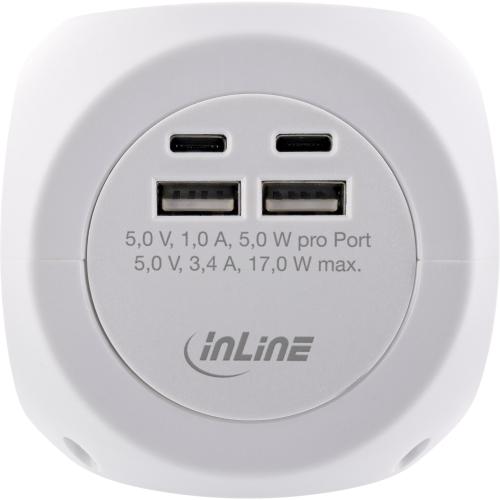 Preview: InLine® Charging Cube, 3x Schutzkontakt, 2x USB-C, 2x USB-A, weiß, 2m
