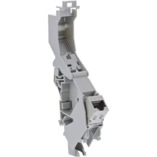 Preview: RJ45 Keystone-Modul Cat.6A mit Hutschienenhalterung, geschirmt, Snap-In