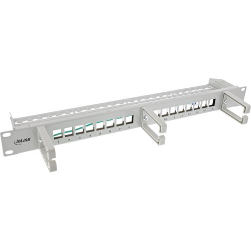 Patchpanel Leerblech – 16-fach, 19" (48,26 cm), 1HE, grau, mit integrierter Kabelführung