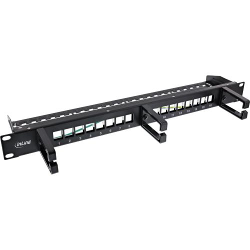 Patchpanel Leerblech – 16-fach, 19" (48,26 cm), 1HE, schwarz, mit integrierter Kabelführung
