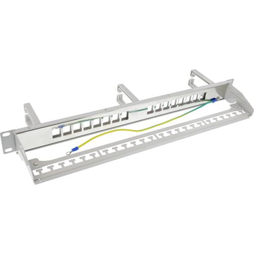 Preview: Patchpanel Cat.6A – 16-fach, 19" (48,26 cm), 1HE, grau, mit integrierter Kabelführung