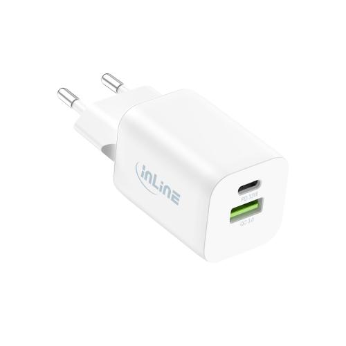 Preview: InLine® Power Delivery + Quick Charge USB Netzteil, 33W, USB-A + USB-C, weiß