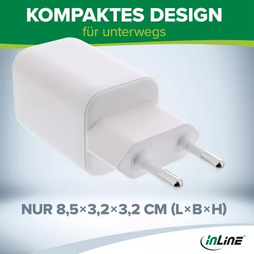 InLine® Power Delivery + Quick Charge USB Netzteil, 33W, USB-A + USB-C, weiß