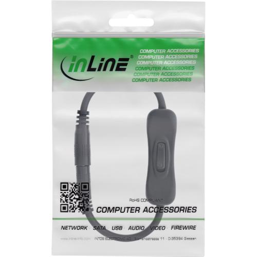 Preview: InLine® DC Kabel mit Schalter, DC ST/BU 4,0x1,7mm, AWG 18, schwarz, 0,20m