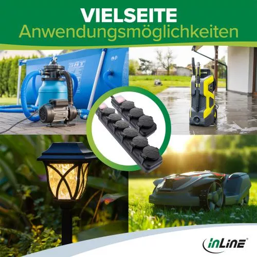 Outdoor-Steckdosenleiste 6-fach – IP44, 10 m, mit Schalter, schwarz