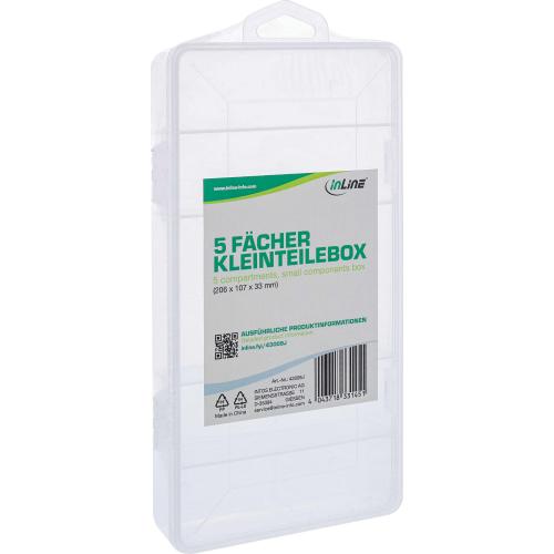 Preview: InLine® Kleinteilebox, 5 Fächer, Abmessungen: 206x107x33mm, transparent