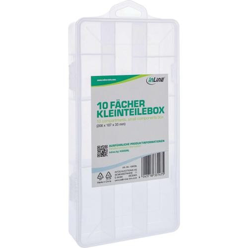 Preview: InLine® Kleinteilebox, 10 Fächer, Abmessungen: 206x107x33mm, transparent