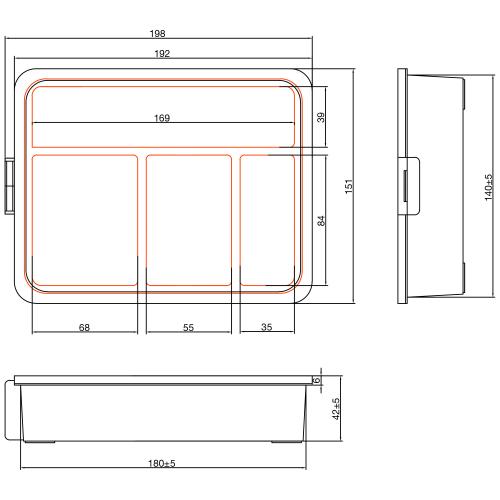 Preview: InLine® Kleinteilebox, 4 Fächer, Abmessungen: 180x140x40mm, orange