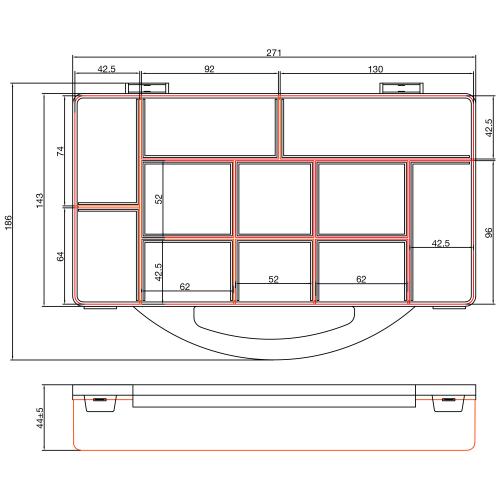 Preview: InLine® Kleinteilebox, 11 Fächer, Abmessungen: 271x186x40mm, orange