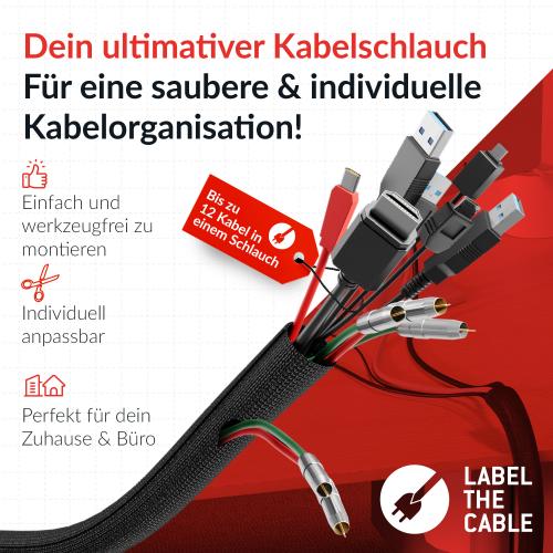 Preview: Label-The-Cable Tube, LTC PRO 5110, flexibler Kabelschlauch, 25mm/25m, schwarz