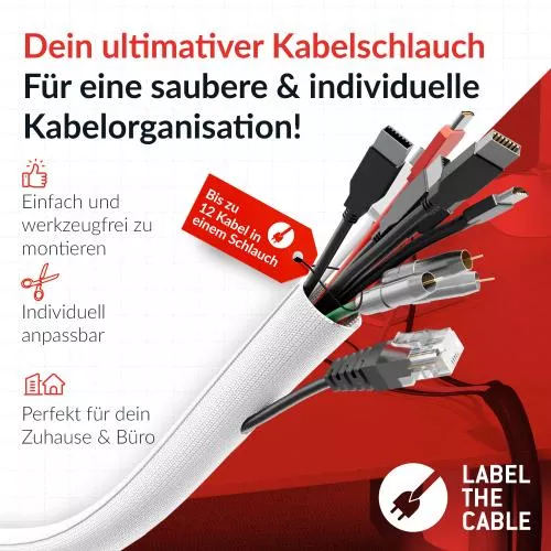 Label-The-Cable Tube, LTC PRO 5120, flexibler Kabelschlauch, 25mm/25m, weiß