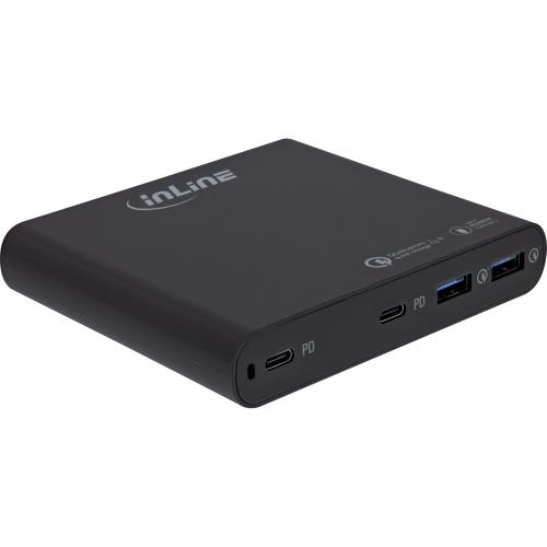 Preview: InLine® USB Netzteil, GaN Ladegerät, 4-Port, 2x USB-C + 2x USB-A, 120W, schwarz