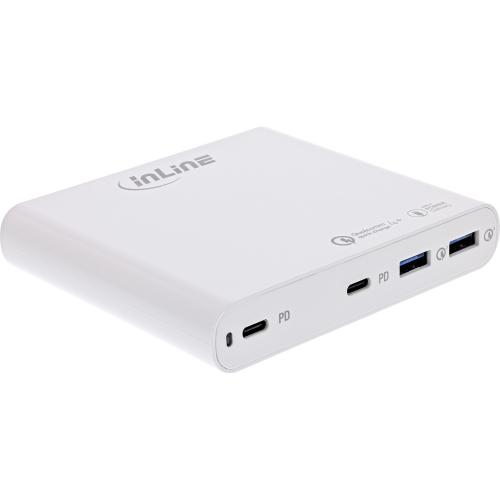 Preview: InLine® USB Netzteil, GaN Ladegerät, 4-Port, 2x USB-C + 2x USB-A, 120W, weiß