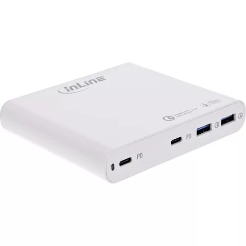 InLine® USB Netzteil, GaN Ladegerät, 4-Port, 2x USB-C + 2x USB-A, 120W, weiß