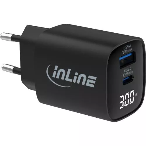USB PD Netzteil – GaN Ladegerät, 2-Port (USB-C & USB-A), 30W, mit Display