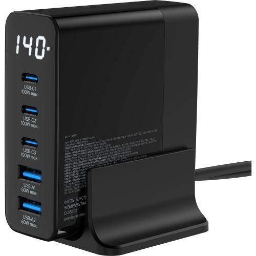 Preview: InLine® USB PD Netzteil, GaN Ladegerät, 5-Port, USB-C + USB-A, 140W, mit Display