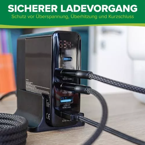 InLine® USB PD Netzteil, GaN Ladegerät, 5-Port, USB-C + USB-A, 140W, mit Display