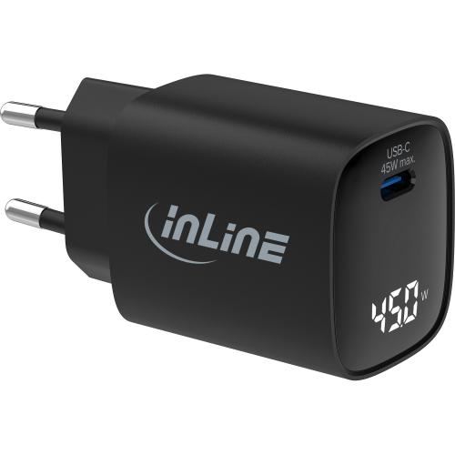 Preview: InLine® USB PD Netzteil, GaN Ladegerät, 1-Port, USB-C, 45W, mit Display