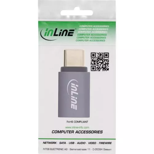 InLine® USB4 Adapter, USB-C Stecker/Buchse, Aluminium, grau