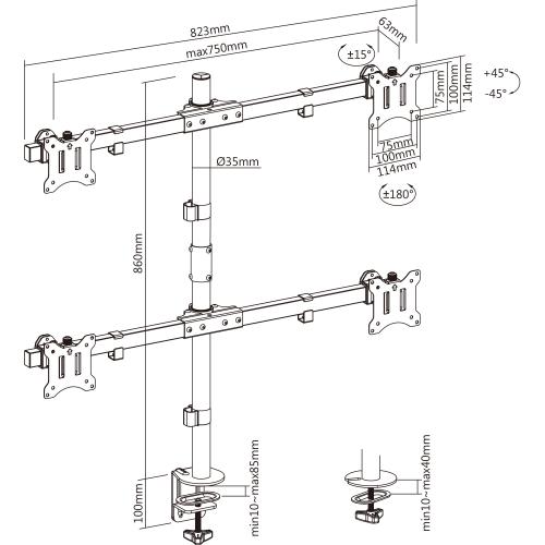 Preview: InLine® Tischhalterung, für 4x LCD-/LED-Display bis 81cm (32"), max. 9kg