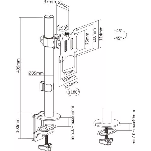 InLine® Tischhalterung, für LCD-/LED-Display bis 81cm (32"), max. 9kg, schwarz