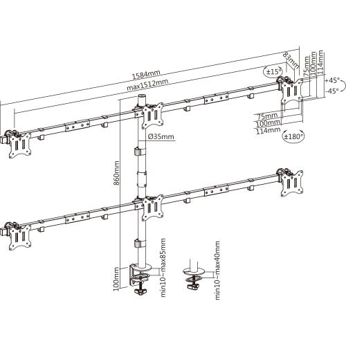 Preview: InLine® Tischhalterung, für 6x LCD-/LED-Display bis 81cm (32"), max. 7kg