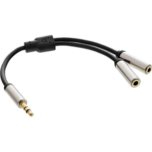 Preview: InLine® Basic Slim Audio Y-Kabel 3,5mm Klinke ST an 2x BU, 0,15m