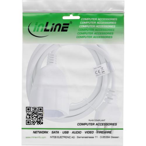 Preview: InLine® Strom-Verlängerung Schutzkontakt ITALIEN Stecker L / Buchse F, weiß, 3m