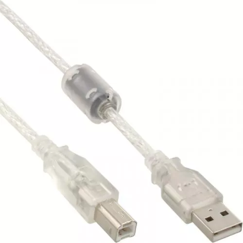 InLine® USB 2.0 Kabel A an B transparent Ferritkern
