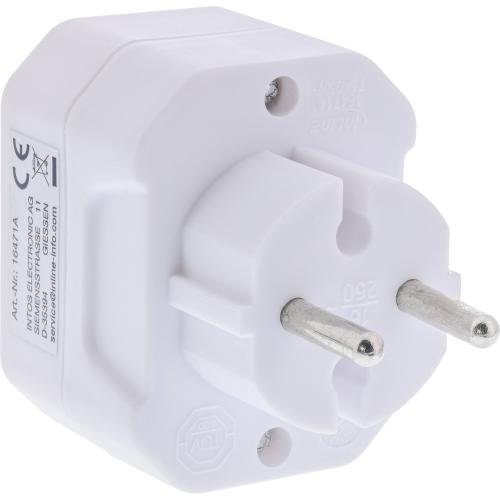 Preview: Steckdosenadapter – Schutzkontakt Stecker auf 3x Eurobuchse, weiß