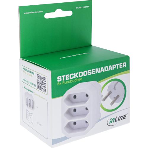 Preview: Steckdosenadapter – Schutzkontakt Stecker auf 3x Eurobuchse, weiß