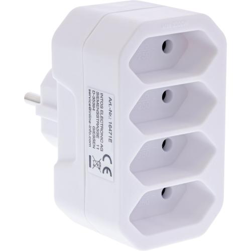 Preview: Steckdosenadapter – Schutzkontakt Stecker auf 4x Eurobuchse, weiß