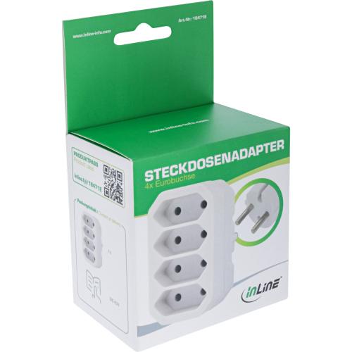 Preview: Steckdosenadapter – Schutzkontakt Stecker auf 4x Eurobuchse, weiß